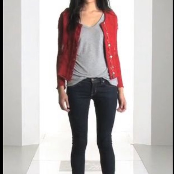 IRO distressed red Agnette jacket with frayed edges Size 1/S - Picture 5 of 11